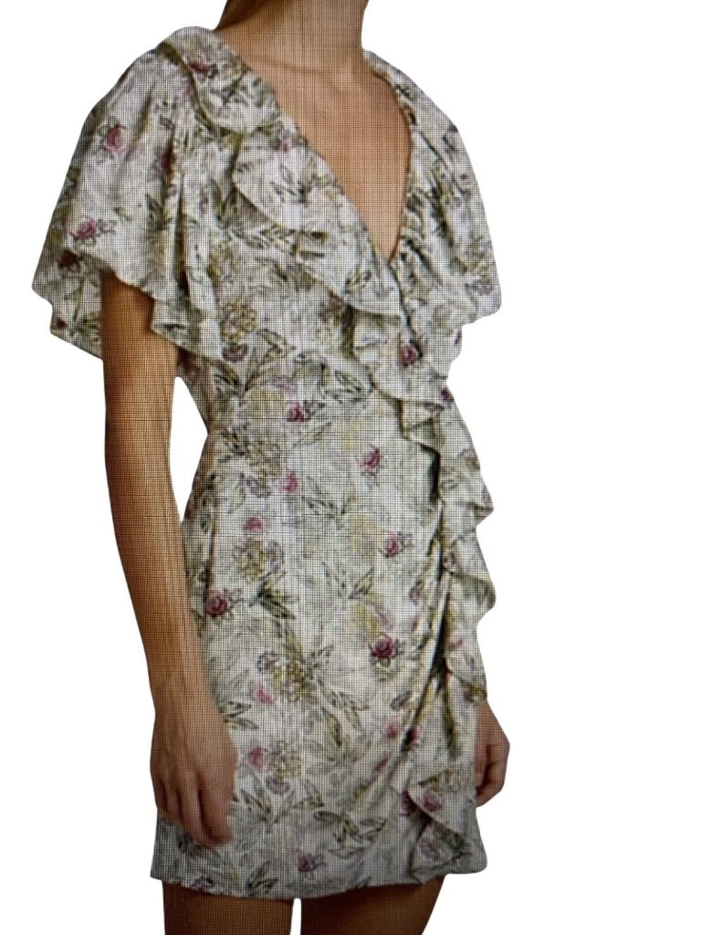 CINQ A SEPT Evans Floral-Ruffle Faux-Wrap Mini Dress Size 00  NWT